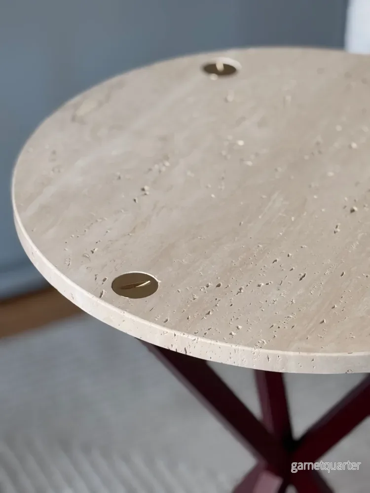 NEB High Round Side Table With Top In Travertine - Bild 2