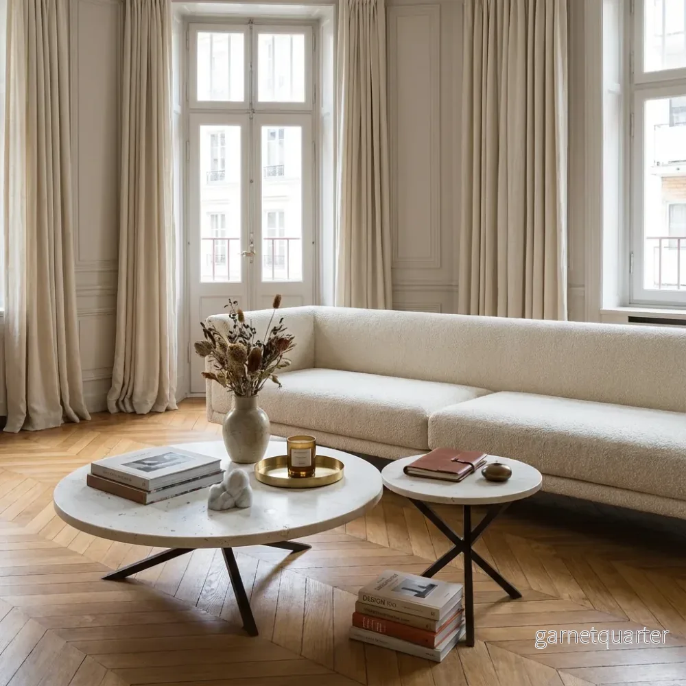 NEB Round Coffee Table with Travertine Top - Bild 3
