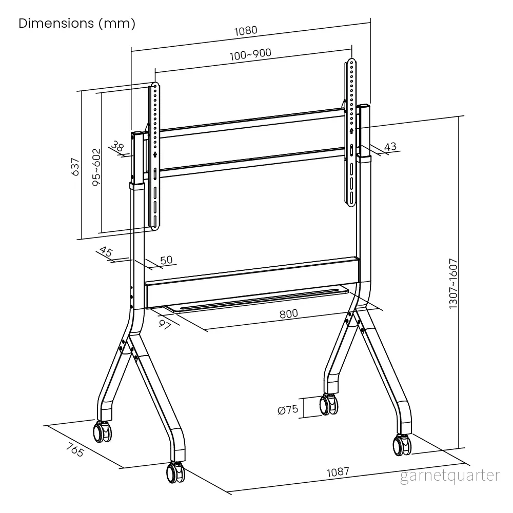 Wolff Mount TVB-136 | Elektriskt höjdjusterbart presentationsmöbel för 50–90 tum | VESA 900x600 | Max. 90 kg - Bild 3