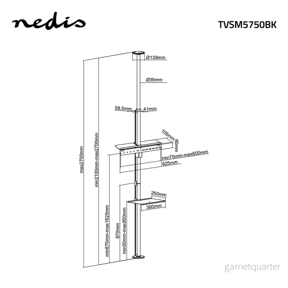 TV-fäste golv-till-tak | 37 - 70" | Max. 30 kg | 180° svängbart - Bild 3