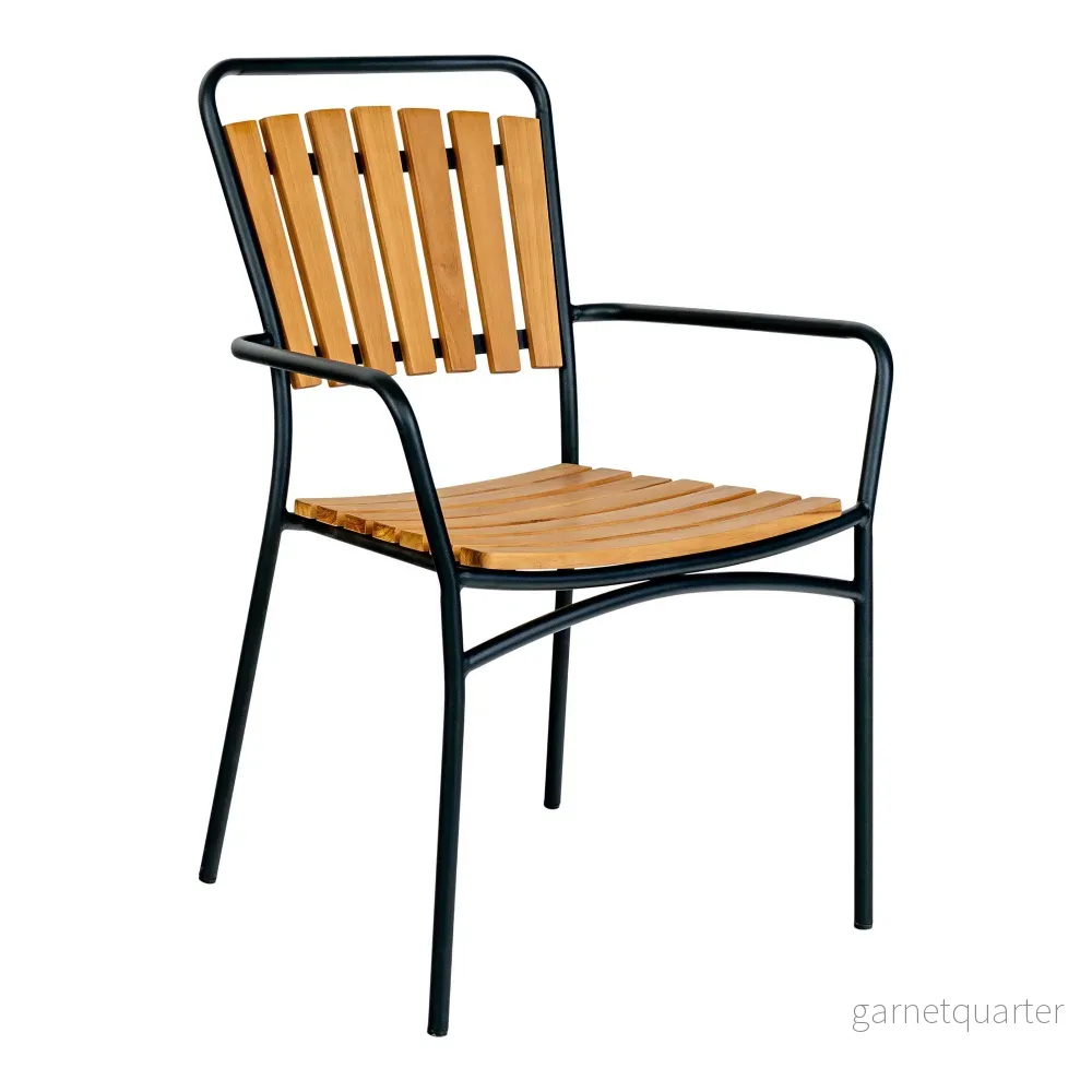House Nordic Cleveland utestol teak natur/svart 4-pack