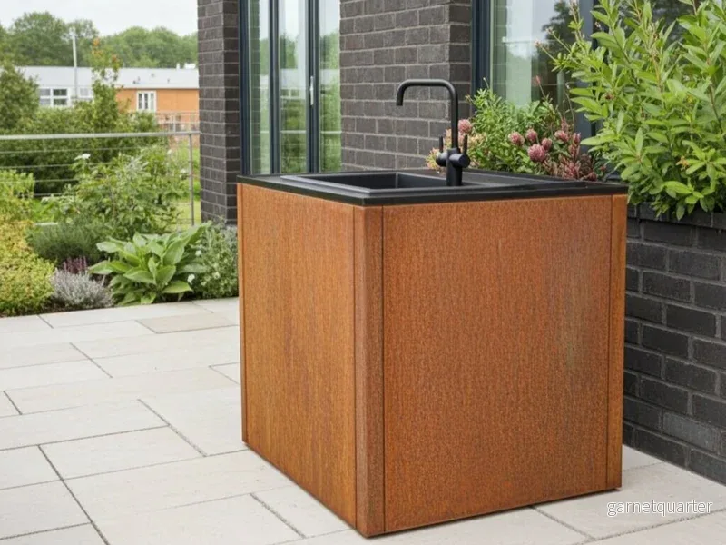Utekök med diskmodul CUBY i cortenstål 80 × 80 × 80 cm Utekök med diskmodul CUBY i cortenstål 80 × 80 × 80 cm