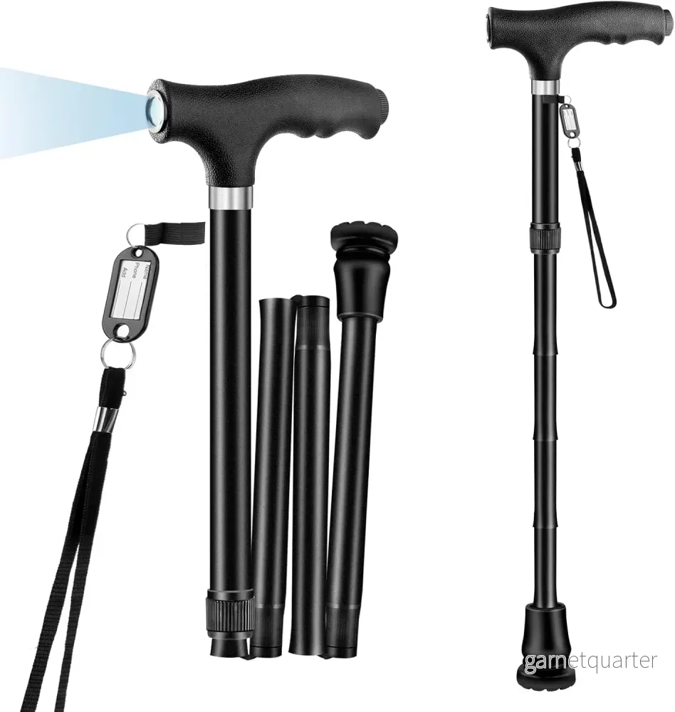 FOLDBAR LED-KÄPP – Elegant och praktisk svart gångkäpp med LED-ljus. Höjdjusterbar. - Bild 3