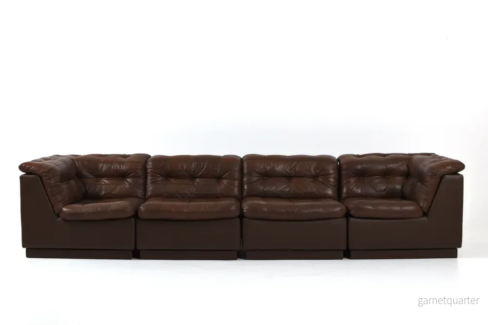 Vintage modulsoffa i brunt läder, Sverige, 1970-tal - Bild 2